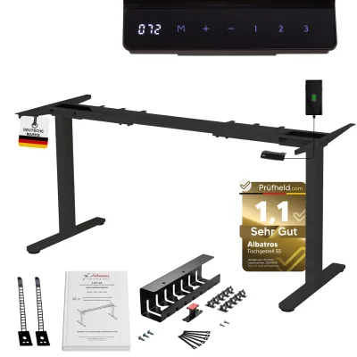 ALBATROS Schreibtisch-Gestell Lift S5B + Kabelkanal, Schwarz, 2X Motoren, elektrisch höhenverstellbar mit Memory-Funktion, Kollisionsschutz und Soft-Start/Stop
