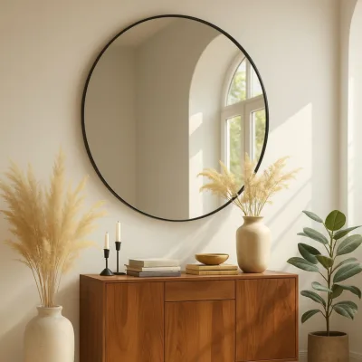 Albatros Spiegel rund schwarz mit Metallrand, 70cm Durchmesser, für Wohnzimmer, Badezimmer, Flur, Schlafzimmer, groß, Wand