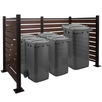 Alu Mülltonnen-Zaun MCW-K57, Mülltonnenverkleidung, Holzoptik erweiterbar 130x206x110cm ~ braun