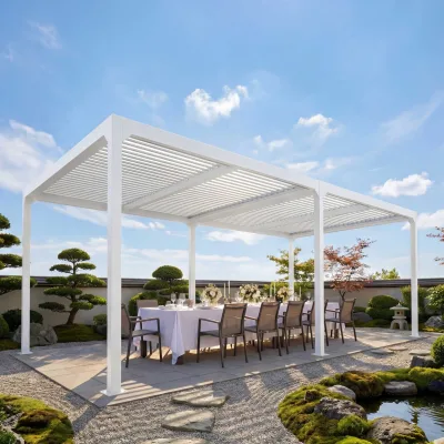 Alu Pergola MCW-L41, Lamellen-Pavillon Terrassenüberdachung, stabiles 8cm-Metall-Gestell 3x6m ~ weiß