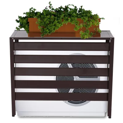 Alu Verkleidung für Klimaanlage/Wärmepumpe MCW-K59, Abdeckung Schutzgitter Pflanzenregal, Metall 73x90x38cm ~ braun