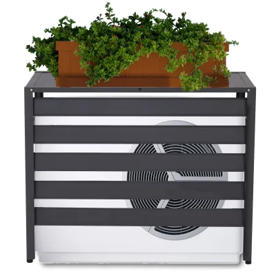 Alu Verkleidung für Klimaanlage/Wärmepumpe MCW-K59, Abdeckung Schutzgitter Pflanzenregal, Metall 73x90x38cm ~ grau