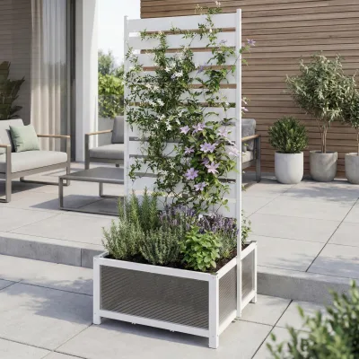 Aluminium Beet mit Rankgitter MCW-P97, Blumenkasten Pflanzkübel Spalier, 110x60x75cm ~ weiß