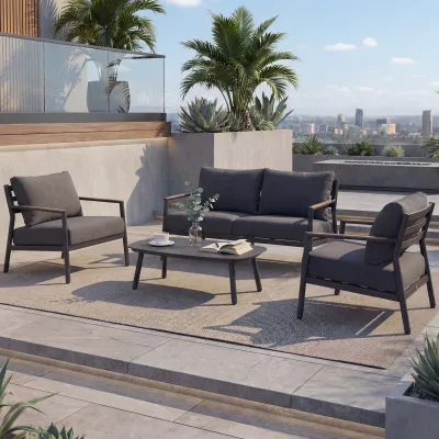 Aluminium Gartengarnitur MCW-P79, Lounge-Set Sitzgruppe Sofa Gartenlounge, Stoff/Textil Olefin 210g/m² ~ dunkelgrau