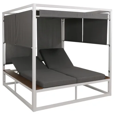 Aluminium Lounge-Gartenliege MCW-M63b, XL Sonnenliege Daybed, 10cm-Polster 200cm ~ weiß Polster grau