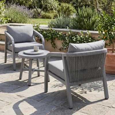 Aluminium Lounge-Set MCW-P82, Gartengarnitur Balkon-Set Stuhl Tisch, Stoff/Textil (220g/m²) ~ hellgrau