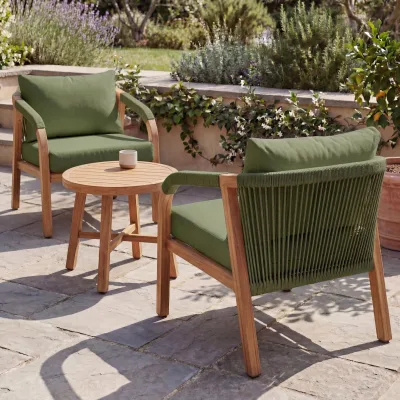 Aluminium Lounge-Set MCW-P82, Gartengarnitur Balkon-Set Stuhl Tisch, Stoff/Textil (220g/m²) ~ Holz-Optik olivgrün