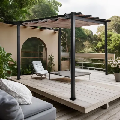 Aluminium Pergola MCW-N93, Gartenpavillon Pavillon Garten, stabiles 8cm-Gestell Schiebedach UV50+ 3x3m ~ taupe