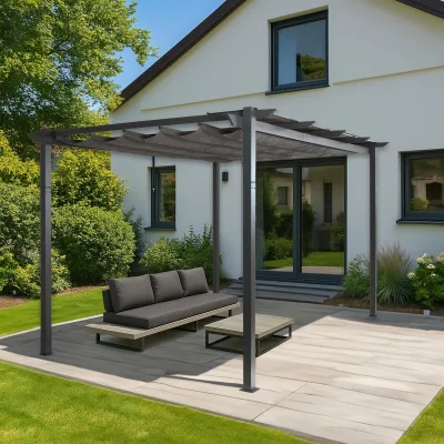 Aluminium Pergola MCW-N93, Gartenpavillon Pavillon Garten, stabiles 8cm-Gestell Schiebedach UV50+ 3x4m ~ anthrazit
