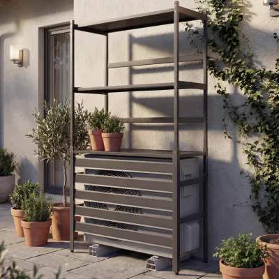 Aluminium Verkleidung für Klimaanlage/Wärmetauscher MCW-P95, Abdeckung Schutzgitter Regal 163x90x38cm ~ anthrazit