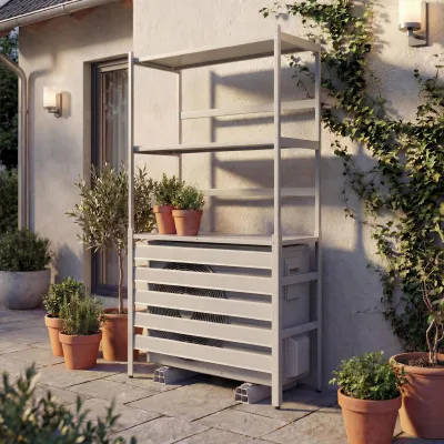 Aluminium Verkleidung für Klimaanlage/Wärmetauscher MCW-P95, Abdeckung Schutzgitter Regal 163x90x38cm ~ grau-weiß