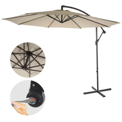 Ampelschirm Terni, Sonnenschirm Sonnenschutz, Ø 3m neigbar, Polyester/Stahl 11kg ~ creme ohne Ständer
