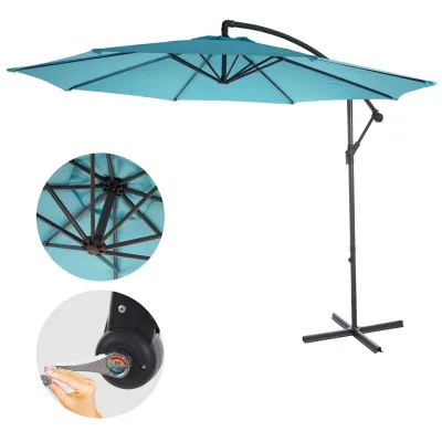 Ampelschirm Terni, Sonnenschirm Sonnenschutz, Ø 3m neigbar, Polyester/Stahl 11kg ~ türkis-blau ohne Ständer