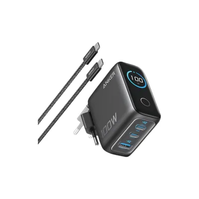 Nano 100W 3-Port Ladegerät, inklusive USB-C Kabel, 2x USB-C, 1x USB-A, Schwarz