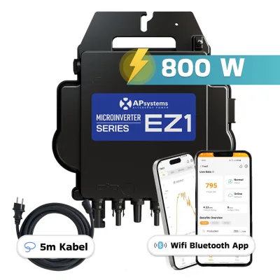 AP Systems Mikro-Wechselrichter 800 W EZ1-M-EU für Balkonkraftwerk, IP67 wetterfest, Plug-&-Play Installation, 2 MPPT, Bluetooth & WIFI, inkl. 5 m Anschlusskabel  Micro Inverter