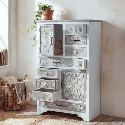 Apotheker Kommode MCW-J48, Schrank Schubladenkommode, Holz Schubladen, Shabby-Look Vintage 150x81x40cm, weiß-braun