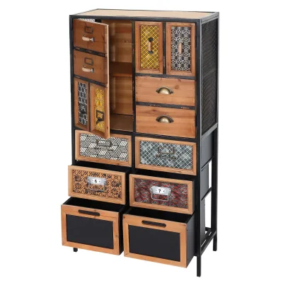 Apothekerkommode MCW-L38, Schubladenschrank Kommode Regal Schubladen, Metall Tanne Holz, Vintage Shabby-Look 120x62x33cm