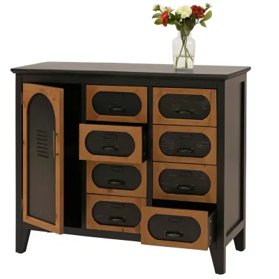Apothekerkommode MCW-O63, Schrank Schubladen Staufach Vintage Shabby Industrial, Holz Metall 80x91x40cm ~ Korpus schwarz