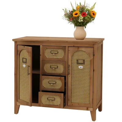 Apothekerkommode MCW-O63, Sideboard Schrank Staufächer Schubladen, Vintage Rattanoptik 80x91x40cm ~ Korpus natur