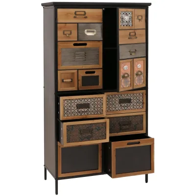 Apothekerkommode MCW-O80, Schrank Highboard Schubladen, Vintage Shabby-Look 136x73x35cm, natur/bunt