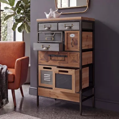 Apothekerkommode MCW-Q77, Schrank Kommode Schubladenmix Etikettenhalter Industrial Vintage/Shabby Holz Metall 85x45x35cm