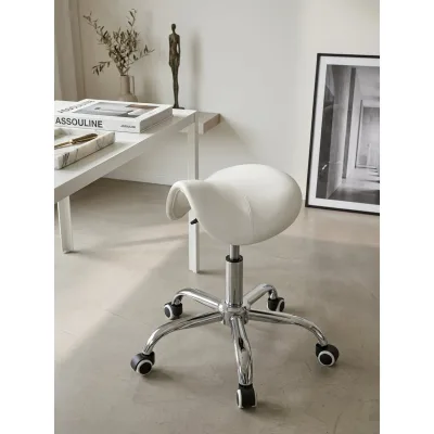 Arbeitshocker Kunstlederbezug mit Sattelsitz, höhenverstellbar und drehbar MENTON, Weiß 60x60x60 cm