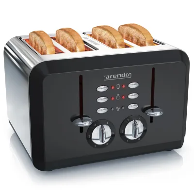 Arendo - Automatik Toaster 4 Scheiben in Edelstahl - bis zu vier Sandwich und Toast-Scheiben - Bräunungsgrad 1-6 - Aufwärm- und Auftaufunktion