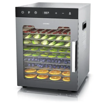 Arendo Dörrautomat Edelstahl, Temperaturregler von 30° bis 90°C, Dörrgerät, Dehydrator, 800 W, 10 Etagen, Obst, Fisch, Fleisch Dörrapparat
