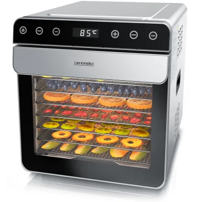 Arendo Dörrautomat Edelstahl, Temperaturregler von 35° bis 85°C, Dörrgerät, Dehydrator, 700 W, 8 Etagen, Obst, Fisch, Fleisch Dörrapparat