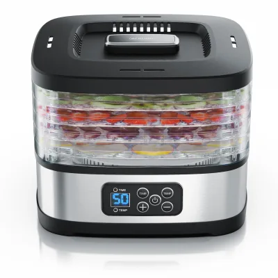 Arendo Dörrautomat mini mit Temperaturregler - Dehydrator - 5 Etagen - Timer 1 bis 72 h - 5 Einlegefächer - je Fach zwei Höhen - Food Fleisch Kräuter