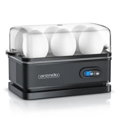 Arendo Eierkocher 6-fach, 400 W, Edelstahl, Warmhaltefunktion, Härtegrad einstellbar, für 6 Eier, schwarz