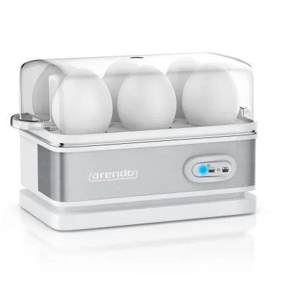 Arendo Eierkocher 6-fach, 400 W, Edelstahl, Warmhaltefunktion, Härtegrad einstellbar, für 6 Eier, weiß