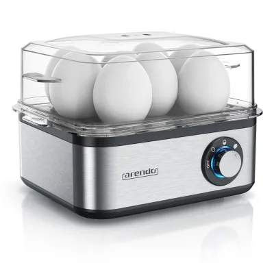 Arendo Eierkocher 8-fach, 500 W, Edelstahl, Härtegrad einstellbar, für 8 Eier, silber/schwarz