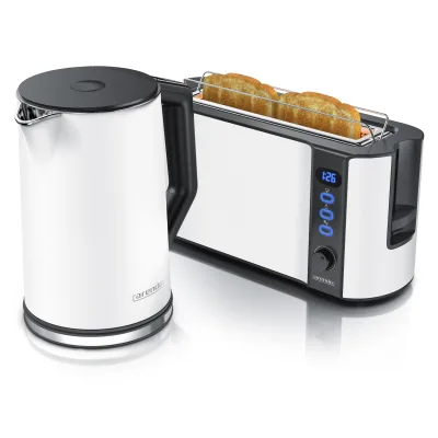 Arendo Frühstücks-Set, 2-Scheiben Langschlitz-Toaster/Wasserkocher 1,5L, Weiß