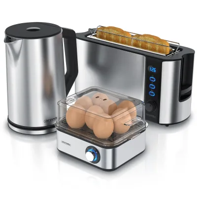 Arendo Frühstücks-Set in silber - Wasserkocher / Toaster / Eierkocher