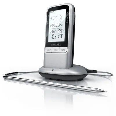 Arendo Grillthermometer digital Funk Kabellos - Fleischthermometer mit Edelstahlsonde - Kerntemperatur - Alarm - BBQ Steak Grill Meat Fleisch