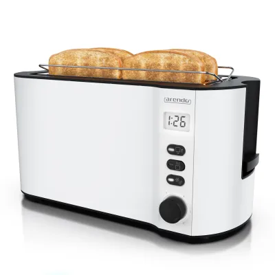 Arendo Langschlitz-Toaster für 4 Scheiben, Doppelwandgehäuse, integrierter Brötchenaufsatz, Bräunungsgrade 1-6, Brotzentrierung