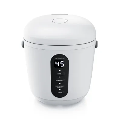 Arendo Reiskocher digital 0,8L mit Messbecher & Reislöffel, 2 Kochprogramme, Warmhaltefunktion, Timer, 300W, Weiß