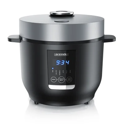 Arendo Reiskocher Digital, 350 Watt, 2L, 5 Kochprogramme, Timer, Warmhaltefunktion, BPA-frei, inkl. Messbecher & Reislöffel, Schwarz/Silber