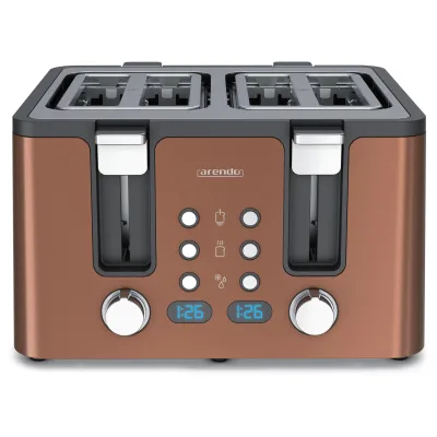 Arendo Toaster, 4 kurze Schlitze, für 4 Scheiben, 1750 W, Automatik, Edelstahl, Wärmeisolierendes Doppelwandgehäuse