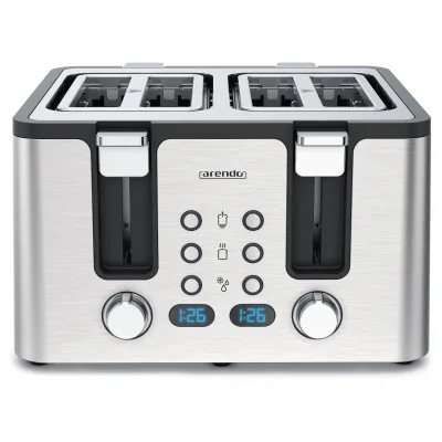 Arendo Toaster, 4 kurze Schlitze, für 4 Scheiben, 1750 W, Automatik, Edelstahl, Wärmeisolierendes Doppelwandgehäuse