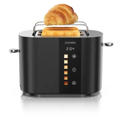 Arendo Toaster Edelstahl, Kurzschlitz, Touch Display, Bräunungsgrad- & Restzeitanzeige, 2 Schlitze, 2 Scheiben, 800 W, Brötchenaufsatz, wärmeisoliert