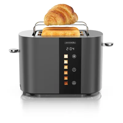 Arendo Toaster Edelstahl, Kurzschlitz, Touch Display, Bräunungsgrad- & Restzeitanzeige, 2 Schlitze, 2 Scheiben, 800 W, Brötchenaufsatz, wärmeisoliert