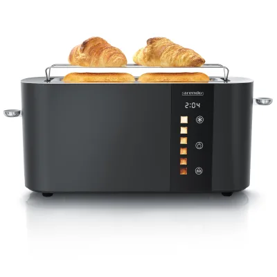Arendo Toaster Edelstahl, Langschlitz, Touch Display, Bräunungsgrad- & Restzeitanzeige, 1 langer Schlitz, 2 Scheiben, 1000 W, Brötchenaufsatz