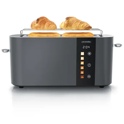 Arendo Toaster Edelstahl, Langschlitz, Touch Display, Bräunungsgrad- & Restzeitanzeige, 1 langer Schlitz, 2 Scheiben, 1000 W, Brötchenaufsatz