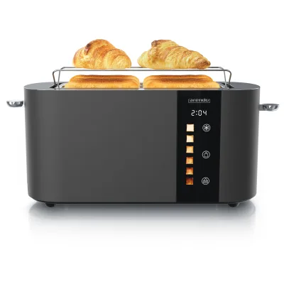 Arendo Toaster Edelstahl, Langschlitz, Touch Display, Bräunungsgrad- & Restzeitanzeige, 2 lange Schlitze, 4 Scheiben, 1500 W, Brötchenaufsatz