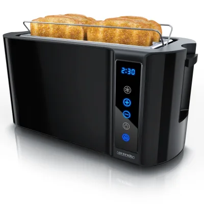 Arendo Toaster, Edelstahl, mit Brötchenaufsatz, Display & Touch, wärmeisoliert, verschiedene Schlitze