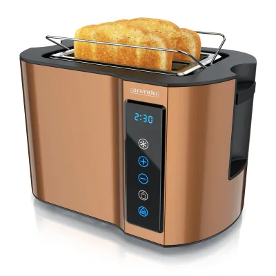 Arendo Toaster Wärmeisoliertes Doppelwandgehäuse, Display mit Restzeitanzeige, 2 kurze Schlitze, für 2 Scheiben, 800 W, Touchpanel, Brötchenaufsatz