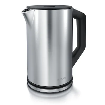 Arendo Wasserkocher 1,5 l 2200 W, Edelstahl, Doppelwand, Temperaturwahl 40 - 100°C mit Anzeige, silber