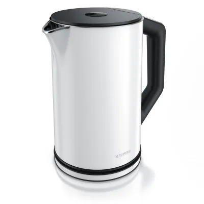 Arendo Wasserkocher 1,5 l 2200 W, Edelstahl, Doppelwand, Temperaturwahl 40 - 100°C mit Anzeige, weiß